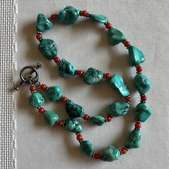 Handmade Turquoise and Coral Necklace - Picture 4 of 9